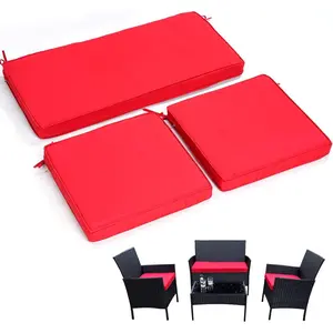 3-Pack Outdoor Patio Furniture Replacement Cushions Set-High-Elastic Sponge Cushions Fit 4- Wicker Rattan Sofa, Loveseat & Chairs, 36x18x2 & 18x18x2, , Fade-Resistant ( red)