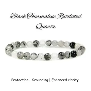 Black Tourmaline Quartz Natural Rutilated Crystal Bracelet Fashionable & Elegant Unisex Jewelry for Various Occasions Protection Universal Elegance Grounding