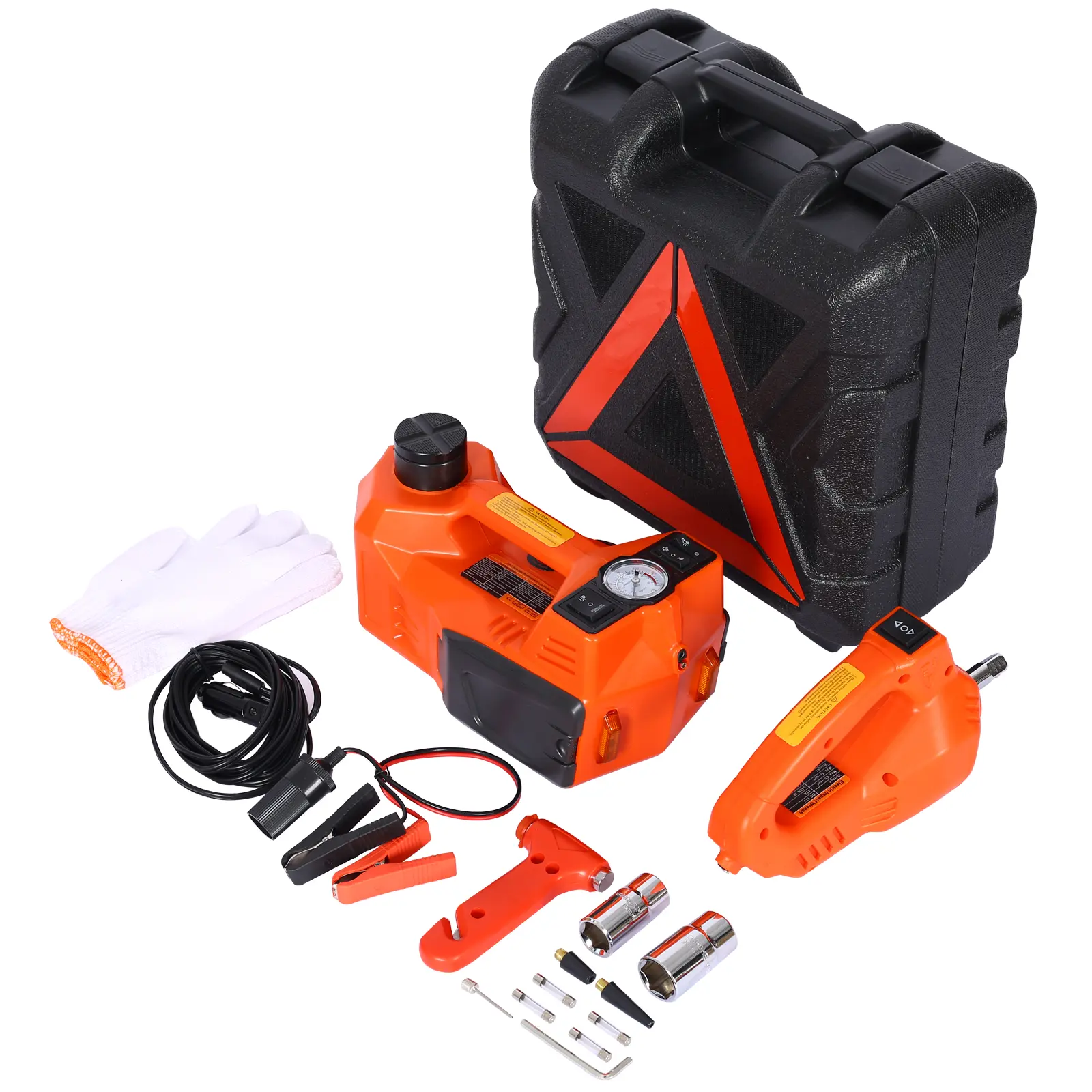 5 Ton 12V Portable Hydraulic Electric Car Jack Kit, Built-In Impact Wrench, Tire Inflator & LED Work Light, 6–17.5 Inch Lifting Height for Sedans & SUVs