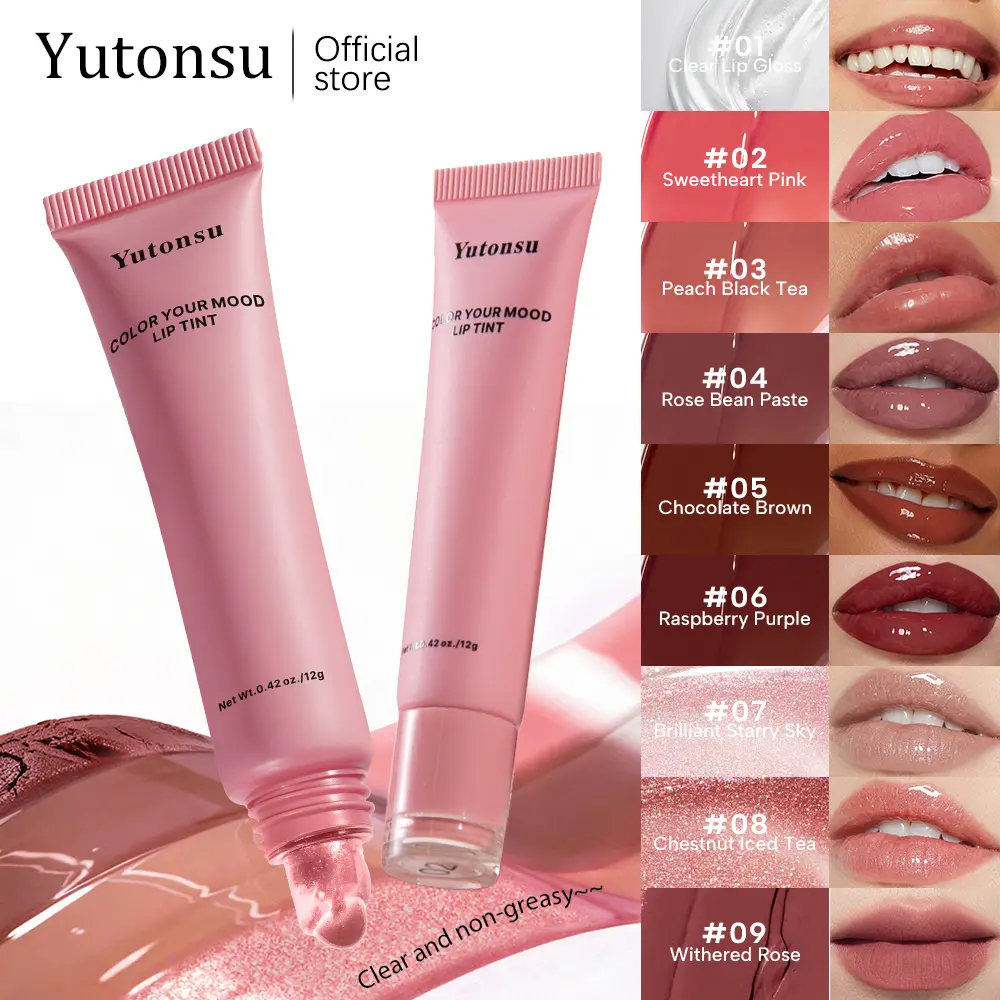 Yutonsu Lip Glow Oil with Hyaluronic Acid & Vitamin E, Hydrating Tinted Lip Moisturizer for a Glossy Finish, Daily Use - 0.42 oz, Lip Balm