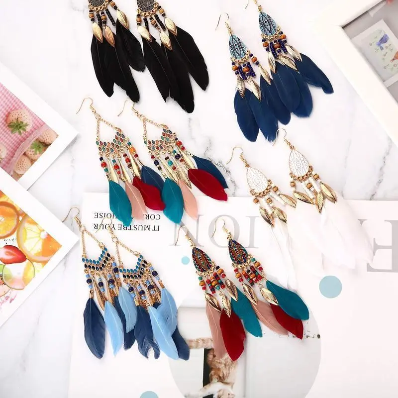6 Pairs Women Faux Feather Earrings Dream Catcher Bohemian Fringe Tassel Long Drop Dangle Earrings Set with Design for Women Boho Style Jewelry Fashionable Jewelry 6 Pairs Women Faux Feather Earrings Dream Catcher Bohemian Fringe Tassel Long Drop Dangle Earrings Set with Design for Women Boho Style Jewelry Fashionable Jewelry