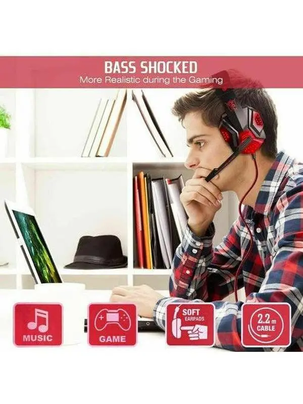 3.5mm Gaming Headset Mic LED Headphones Stereo Bass Surround For PC Adjustable Alloy Aluminium Audio