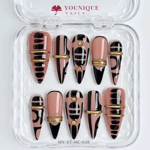 Younique Nails 2025 | Urban Edge | Midnight Charm  | 10PCS 100% Handmade Press-On Nails | Reusable Colorful Art Glossy Design Acrylic Luxury Long Lasting 3D Stylish Office Wear Floral Embellished Rhinestone salon-quality