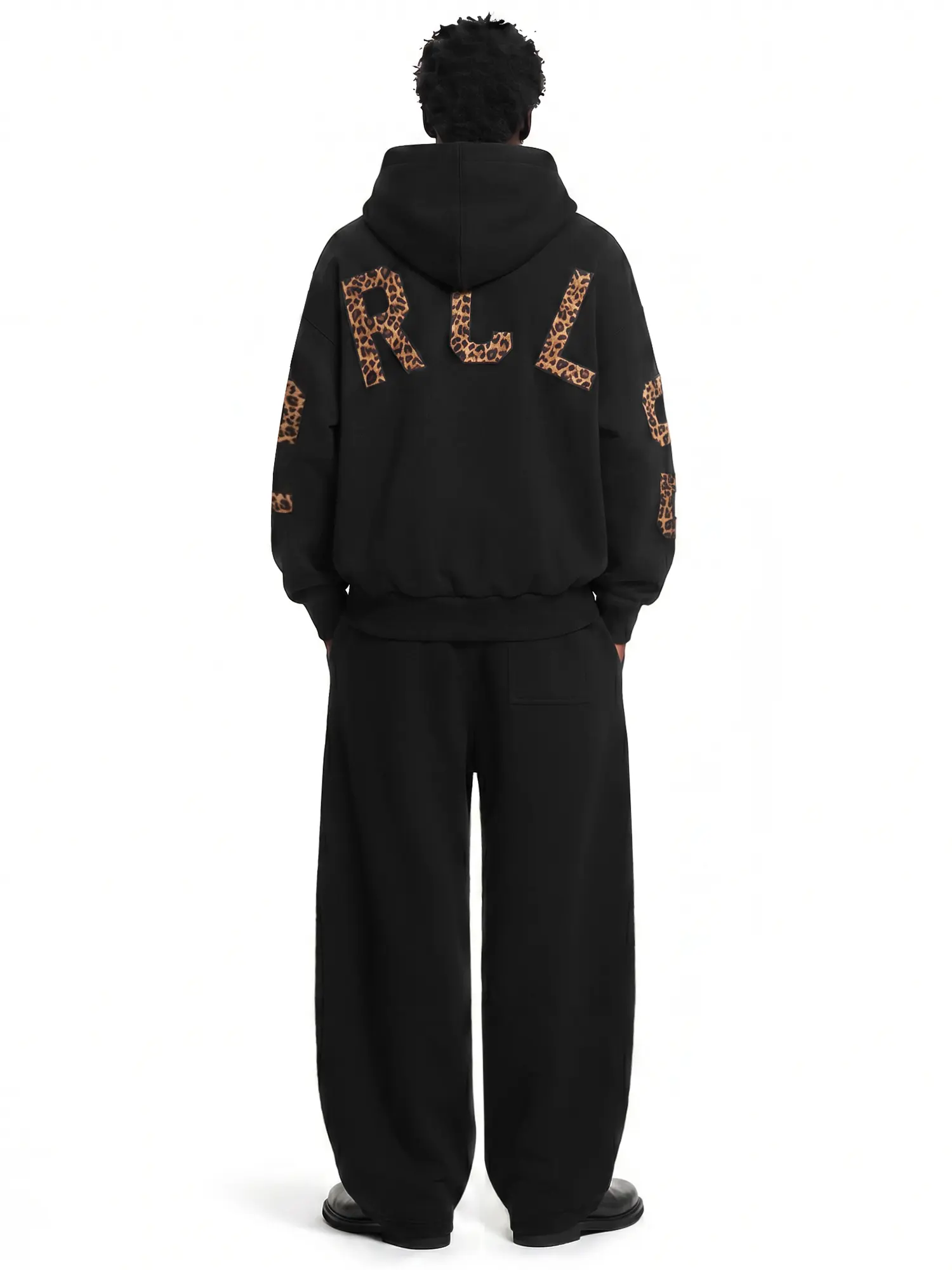 FDR Applique Letter Stand Collar Zip Up Jacket & Leopard Panel Faux Two Piece Barrel Sweatpants Set Oversized Y2K Streetwear Unisex