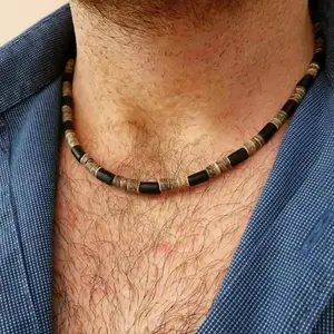Boho Style Coconut Shell Wood Bead Necklace for Men Hip Hop Personality   Fashion Surfer Collarbone Chain for Men