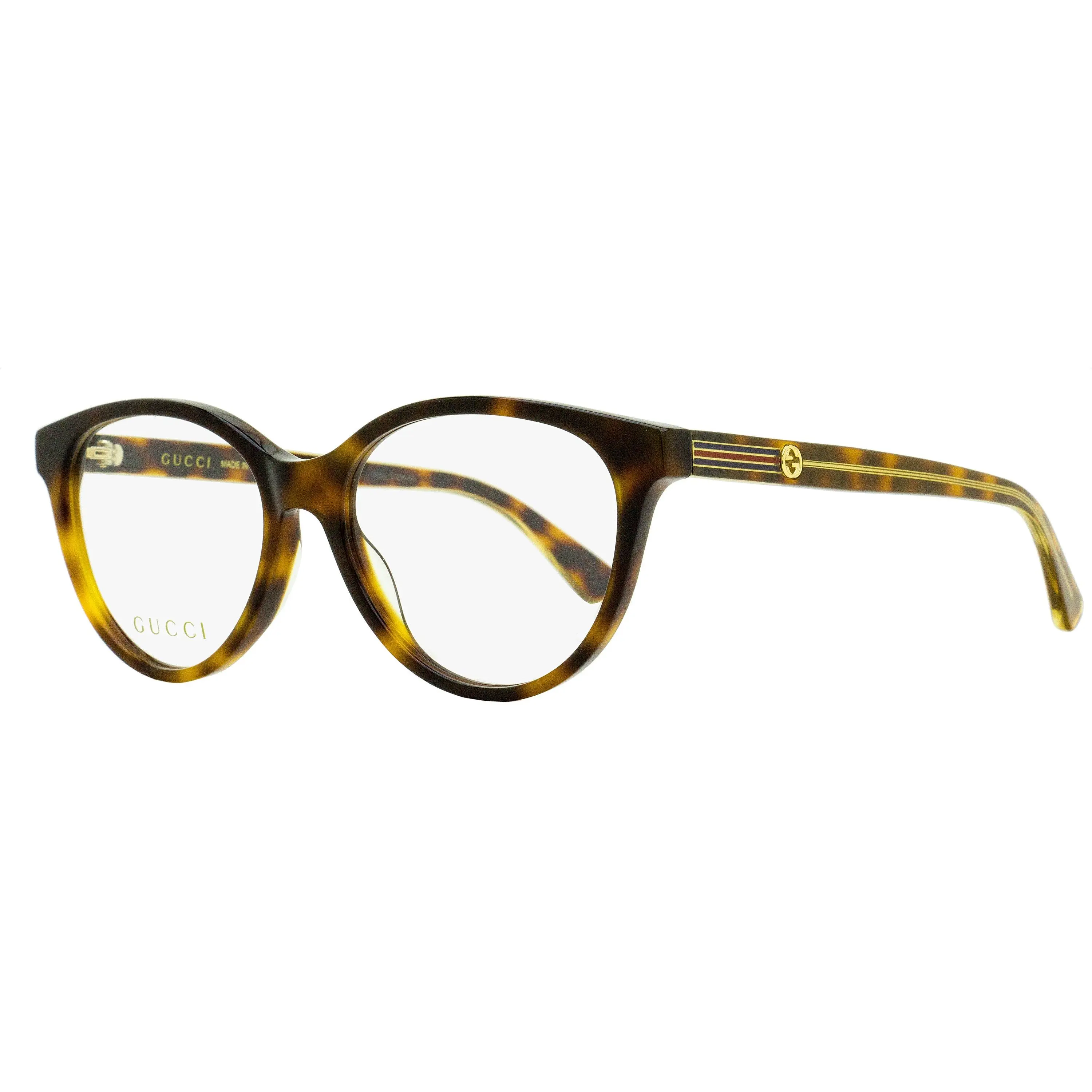 GUCCI Women's Oval Eyeglasses, Luxury Fashion Eyewear in Havana with Sylvie Web Temples - GG0379O 003 52mm, Eyewear Fashion, Female, Demo Lenses, See-Through