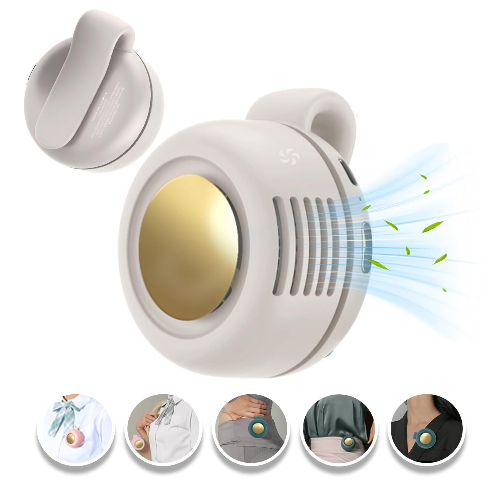 2026 Portable Clip On Bladeless Mini Fan, Silent Hands Free Personal Fan, 3 Speed Adjustable USB Cooling Fan for Outdoor Travel Office Sports, Summer Travel Accessories & Gift (White)