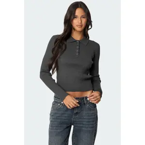 Mollie Collared Ribbed Knit Top