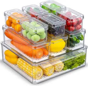 [New Deal] BPA-Free 10 Pack Stackable Refrigerator Organizer Bins with Lids for Kitchen Storage, Clear Design for Food, Drinks, Vegetables