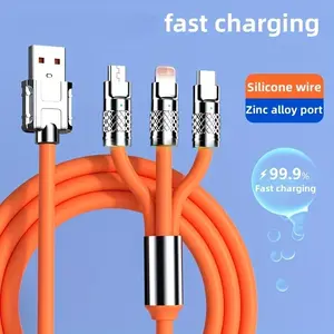 Data cable, high-speed USB silicone charging cable, durable and flexible design, 1-to-3 design, T-ypec, Android iOS are very suitable for charging laptops and tablets, and are essential technology accessories, Usb C Cables