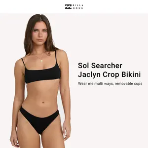 BILLABONG Women's Sol Searcher Jaclyn Crop Bikini Top, Two Piece Triangle Swimsuit Bikini, High Leg Cut, Removable Cups[Two Options, Set Available]