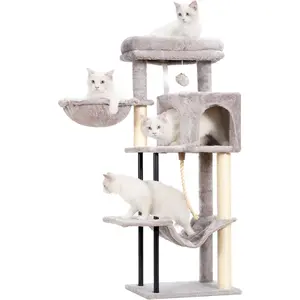 Tree,  Tower for Indoor Cats, 43.3 inch  Tree Tower with Sturdy Steel Tube,  Hammock,  Condo for Small Cats and Kittens,   , Light Gray GCT004SW