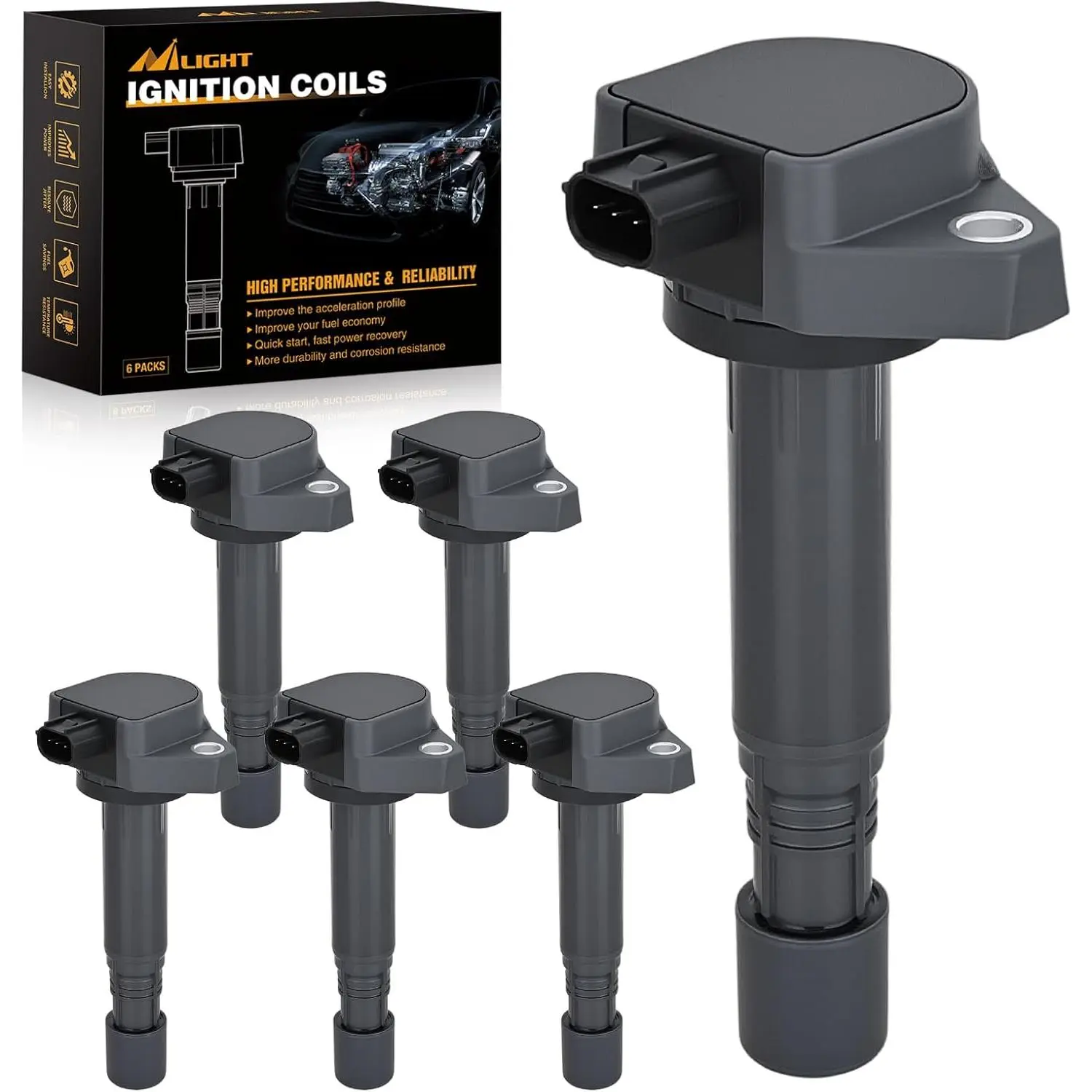 Nilight 6 High-Quality Ignition Coils (3 Pins/Blades) - Fit for 2008-2010,2012-2016 Honda Accord,Odyssey,Pilot,Ridgeline & 2009-2012 Acura RL,RDX,TL,MDX,ZDX,TSX (3.5L/3.7L V6), OE# UF624,5C1722, Engine Accessories, Better Fuel Efficiency, Fast Start-Up, R