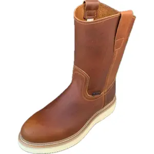 Men’s Lightweight Pull-On Leather Work Boots – Oak, Oil & Water Resistant (J06)