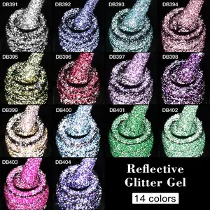 MTSSII 14 Colors Reflective Gel Nail Polish, 6ml Sparkly Glitter Shiny Gel Polish Set Shimmer Diamond Soak Off UV LED Nail Manicure DIY Flash Nail Art Salon