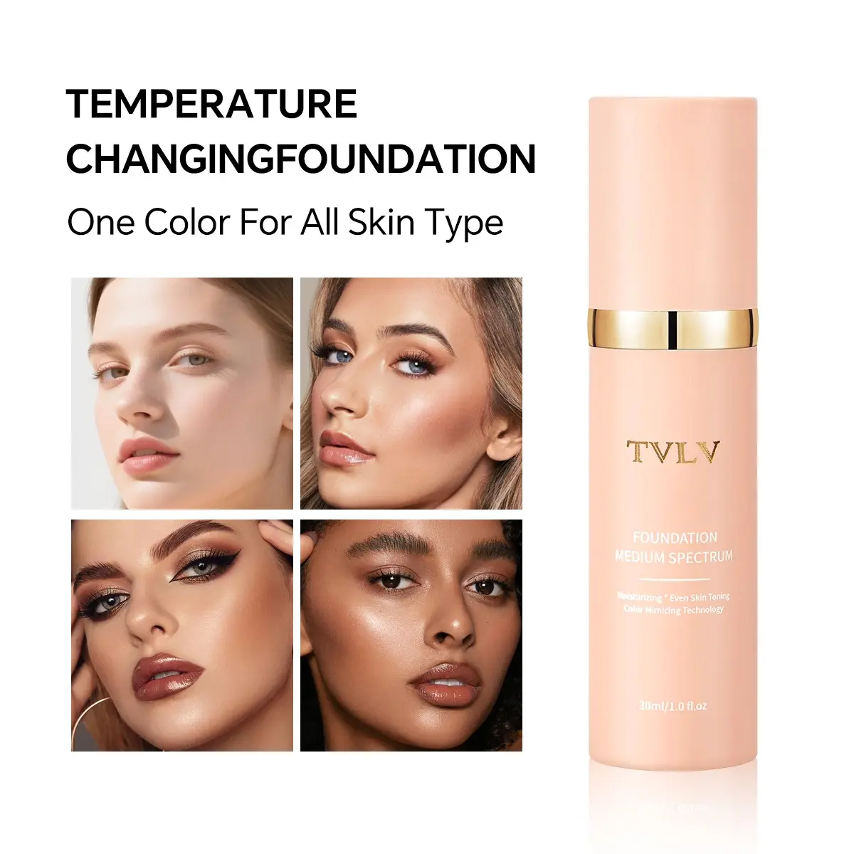 Color-Changing Liquid Foundation - Warm-Tone Adapting, Lightweight Coverage for Blemishes, Long-Lasting & Natural Finish Makeup