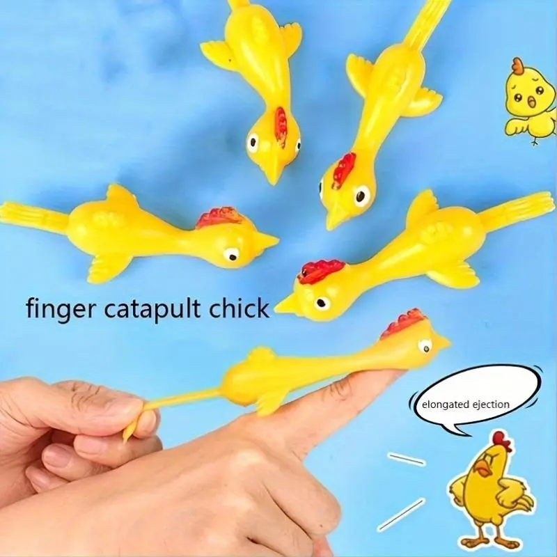 20PCS Chicken Finger Slingshot Toy - Yellow Gag Prank Toy, Remote-Free Stress Relief Keychain Accessory, Ideal Gift for Kids, Outdoor Easter Item, Fun