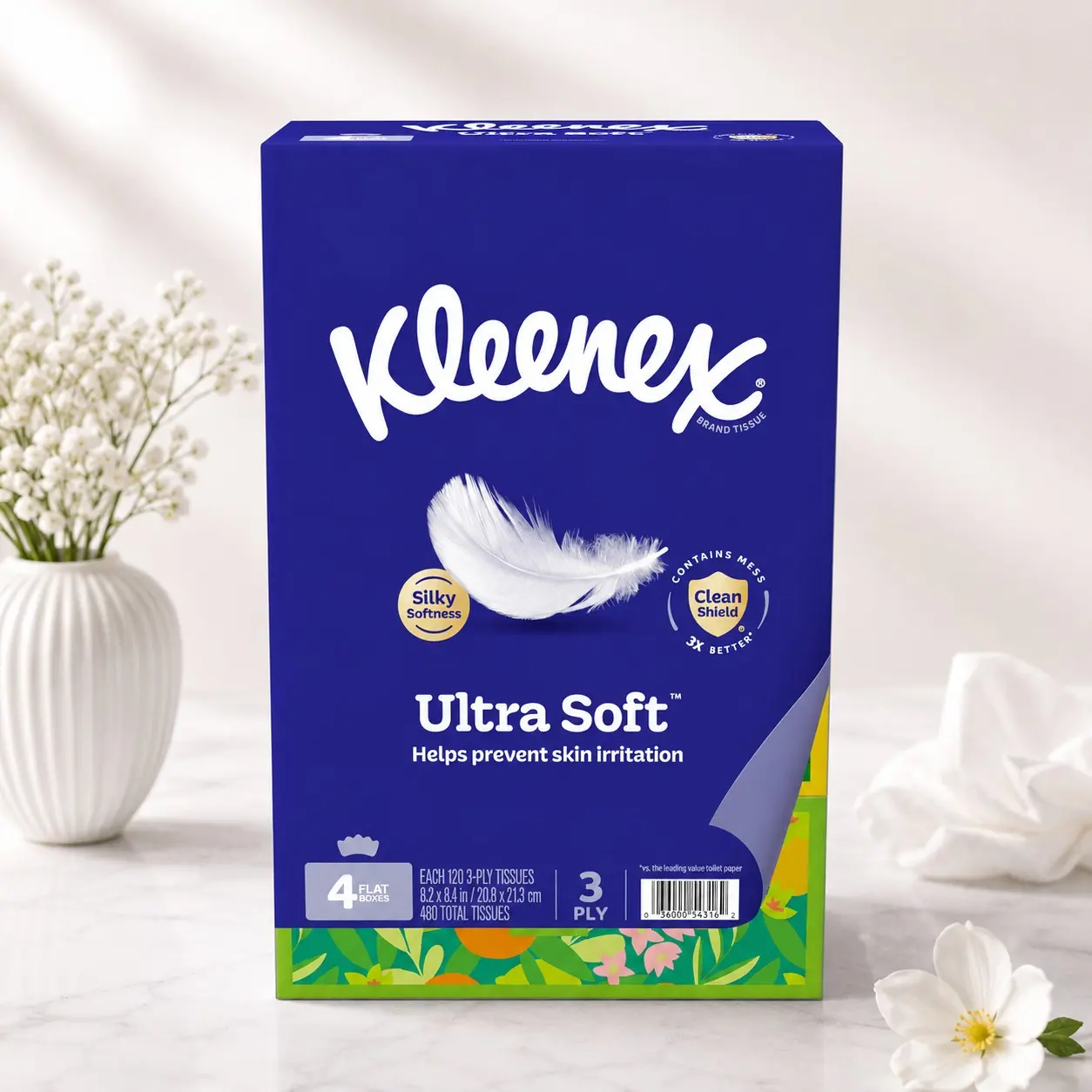 Kleenex Ultra Soft 3-Ply Flat Box Facial Tissues, 4 Pack (480 Total Tissues)