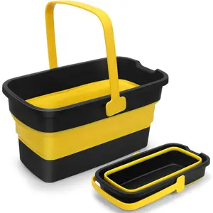 Collapsible Mop Bucket for Cleaning with Handle, Silicone Square Wash Bucket for Windows Cleaning Car Washing,Cleaning Supplies Organizer Plastic Water Bucket for Storage Household use, 3-Gallon