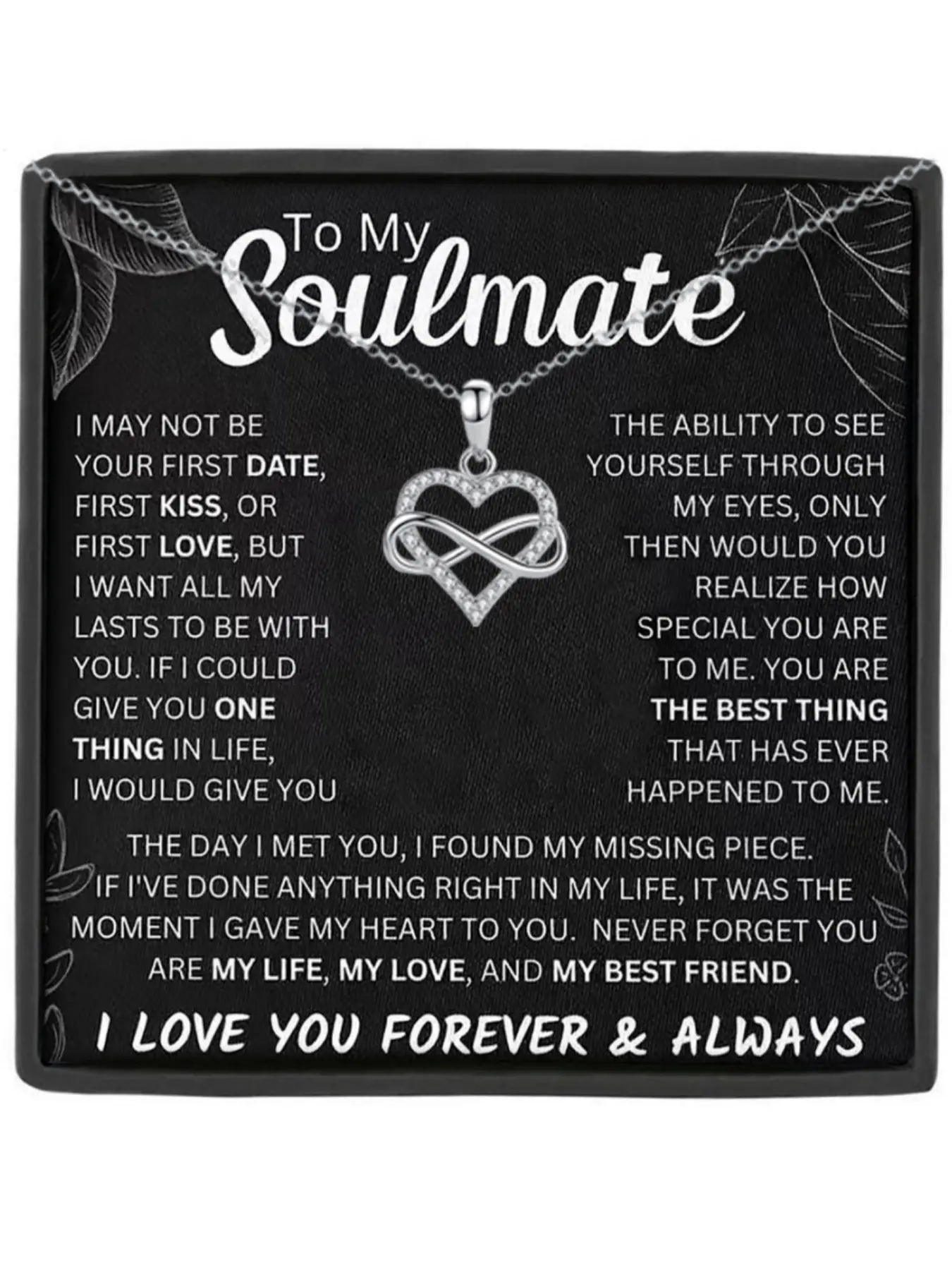 To My Soulmate Infinity Heart Pendant Necklace Love Heart Necklace Gift Box with Card,Jewelry for Girlfriend Wife Birthday Christmas Gifts