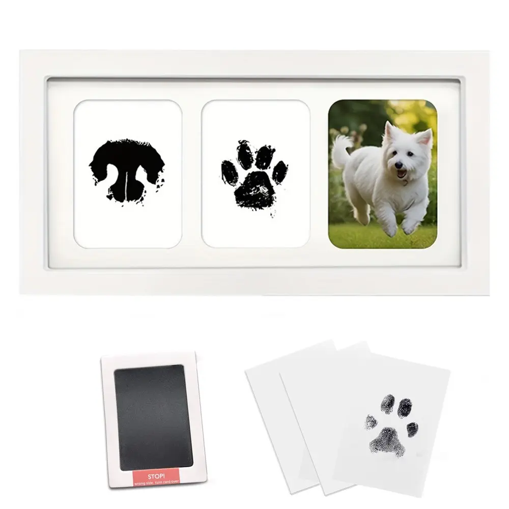 Pet Paw Print Set with Frame, Clean Touch Inkless Dog Cat Footprint Kit, Photo Album Cards, Rectangle Shape, No Stains, Ideal Gift