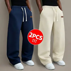 2PCS men’s solid-color drawstring athletic pants, thick warm fabric perfect for autumn and winter, ultra comfortable everyday wear—an essential wardrobe staple. Available in a 2-pack or single pack. Men's casual pants, men's clothing—limited-time discount