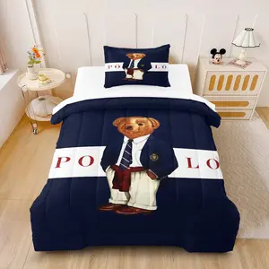 Teddy Bear Comforter Set (2/3-Piece, 1 Comforter + 1-2 Pillowcases), Stripe Design, Soft Bedding, Perfect for Kids & Fans, Ideal Gift for Preppy Style Decor