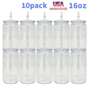 10/25 PCS  USA Warehouse 16oz Acylic Plastic Cup With Clear Plastic Lids for Uv Dtf Wraps Same Shape Size As Glass Can