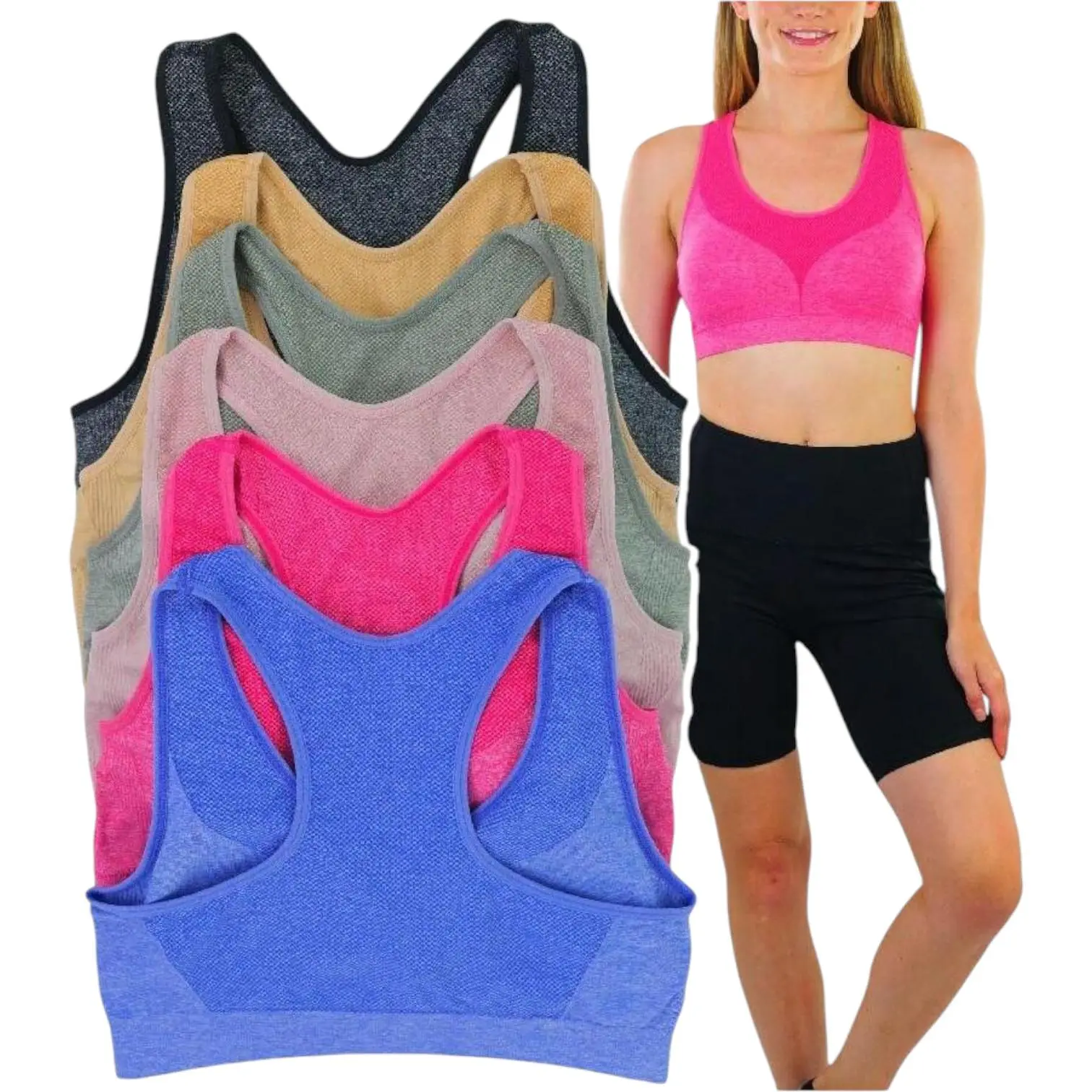 ToBeInStyle Women's Multi-Pack Of Padded Supportive Racerback Sports Bras Sportsbra Sporty Workout Bra