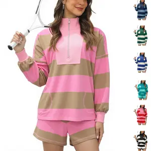 Tanming Womens 2 Piece Outfits Striped Workout Set Two Piece Matching Lounge Sets Half Sleeve Tops and Short Sets FallFreshness,summerwins