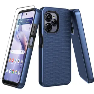 for BLU View Speed Ultra 5G Case with Tempered Glass Screen Protector,Dual Layer Heavy Duty Shockproof Protection (Blue)