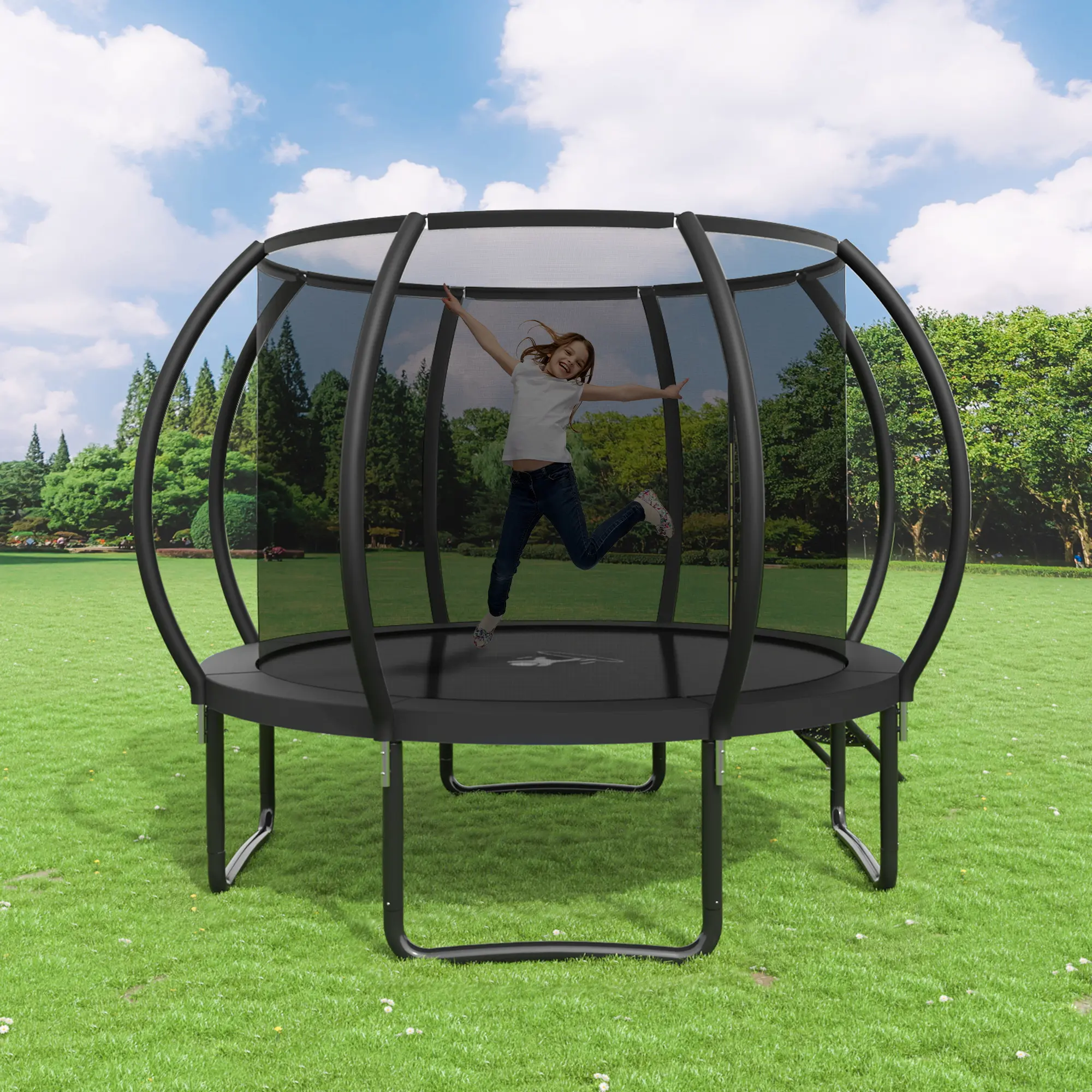 Outdoor Trampoline, 10FT Recreational Trampoline  for Kids and Adults,  ASTM Approved Trampoline with Safety Enclosure Net, Wide Ladder and Anti-Rust Coated Frame