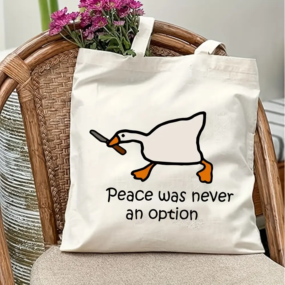 Casual Canvas Tote Bag with Funny Goose Print, Large Open-Top Shoulder Bag with Strap for Daily Work and Travel, Shoulder Strap, Tote Bags