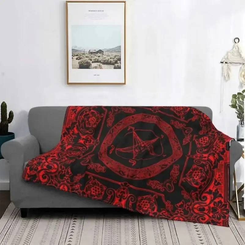 Sabbatic Goat Baphomet Flannel Blanket - Warm, Wrinkle Resistant, Classic Vintage Satanic Occult Pentagram Throw for Bedding, Couch - Father's Day Holiday Gift for Family