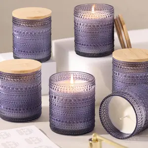 14oz Purple Glass Candle Jars for Making Candles (6 Pack), Large Purple Glass Candle Jars with  , Bulk Empty Candle Containers, Candle Tins Making Supplies, Lavender Office Decor