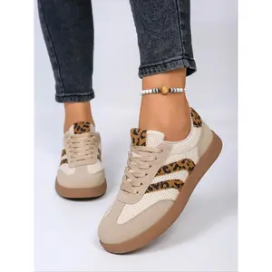Women's Casual Low-Top Leopard Print Patchwork Sneakers, Fashionable Comfortable Daily Wear Shoes, Ladies' Leisure Training Shoes, Trendy Walking Sneaker1123