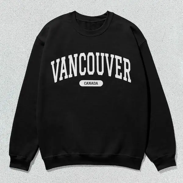 Men's Crew Neck Longsleeves Sweatshirt - Unisex Fit Minimalist Vancouver Canada Letters Graphic Collegiate Preppy Casual Pullover Top, Size M, All Seasons