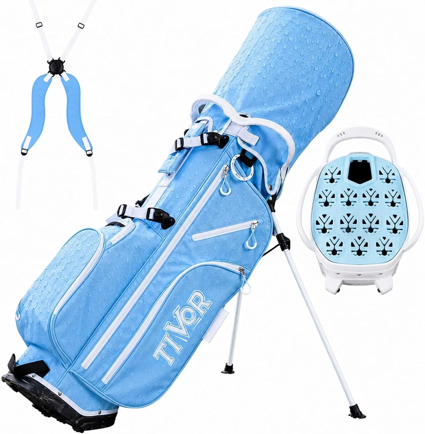 Unisex 14-Way Golf Stand Bag for Walking/Cart, Lightweight Silent Hybrid Golf Accessories with Club Lock Top, Oversized Putter Well, 8 Pockets, USB Port, Rain Cover, Adjustable Straps, Black Blue