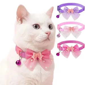 Cute Bowknot Decor Pet Collar with Bell, 3 Counts Adjustable Pet Collar with Safety Buckle, Pet Accessories for Small Medium Dogs, Poodle & Cats