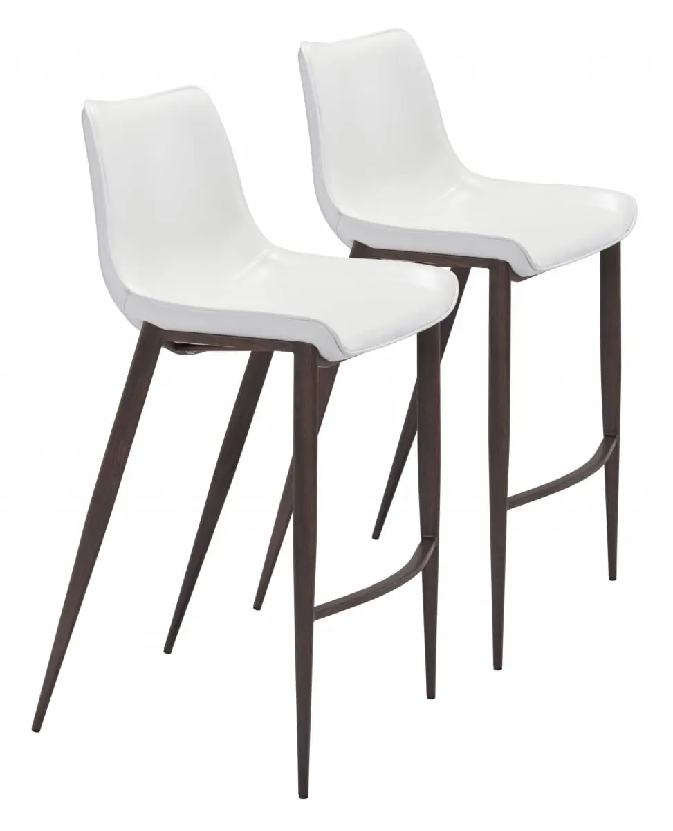 212 MAIN Modern Stitch Bucket Bar Chairs - Walnut Faux Leather, White Steel Frame, Bucket Seats, Set of 2, Set Of Two