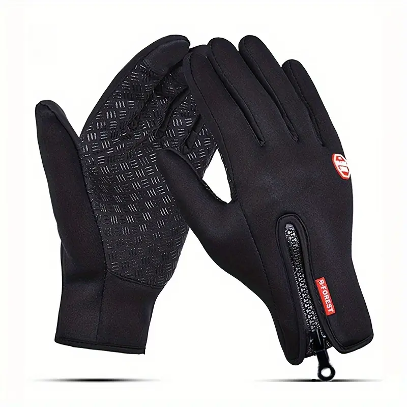 Unisex Winter Windproof Touchscreen Thermal Gloves - Snowboard Gear, Ski Use, Ergonomic Fit, Zip Closure, Wrist Strap