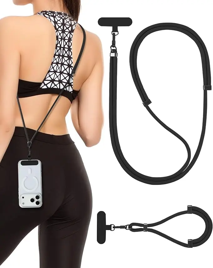 Men's Adjustable Durable Nylon Crossbody Phone Lanyard & Charm - Mobile Phone Strap Accessory, Secure Metal Hook, Easy Charging Access for iPhone & Android, Ideal for Concerts (Q183)