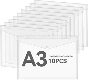 10-pack of 27.94 x 43.18 cm plastic envelopes polyethylene envelopes transparent snap-lock folders A3 letter paper size suitable for schools families work offices and organizations.