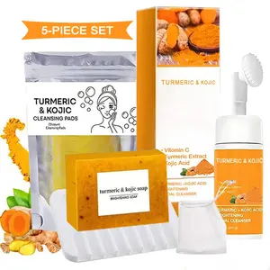 Turmeric Soap & Cleansing Pad & MousseCleanser Set, 5 Counts/set Deep Cleansing &Nourishing Skin Care Kit for Women & Men Al!Skin Types