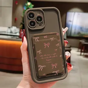 Two-Piece Set Self-Adhesive Card Holder Bow Tpu Anti-Drop Full Coverage Protective Cellphone Case Protector for iPhone 7/8/x/XS/XR/XS Max/11/12/13/14/15/16/17 Pro Max