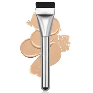 Flat Foundation Brush,Korean Makeup Brush Spatula Facial Brush for Liquid Foundation,Premium Face Makeup Brush for Blending Cream, Complexion Brush (Silver)