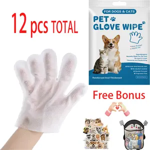 12 PCS Unscented Extra Thick Pet Bathing  for Dogs & Cats, Dog  Washing Gloves, Cleaning & Deodorizing Grooming Gloves for Daily Care and Traveling with EDI Water, Glycerin, Aloe Extract bath wipe