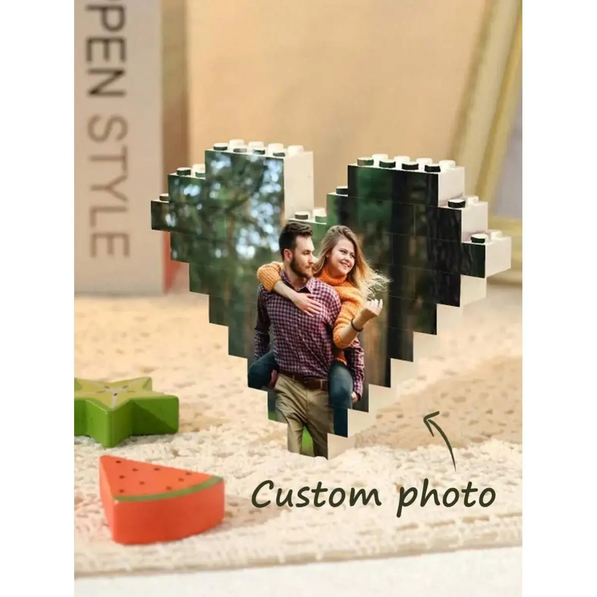 1pc Customized Heart Photo Puzzle Blocks, Personalized Picture And Text Display For Memory Decor Christmas New Year Anniversary Gift Option