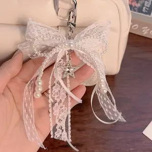 Valentine's Day Lace Bow Keychain, Star Ballet Ribbon Bag Accessory, Perfect Gift for Women, Christmas, Halloween, Birthday, Travel Essentials, Star and Ribbon Accents, Trendy Cute Keychain