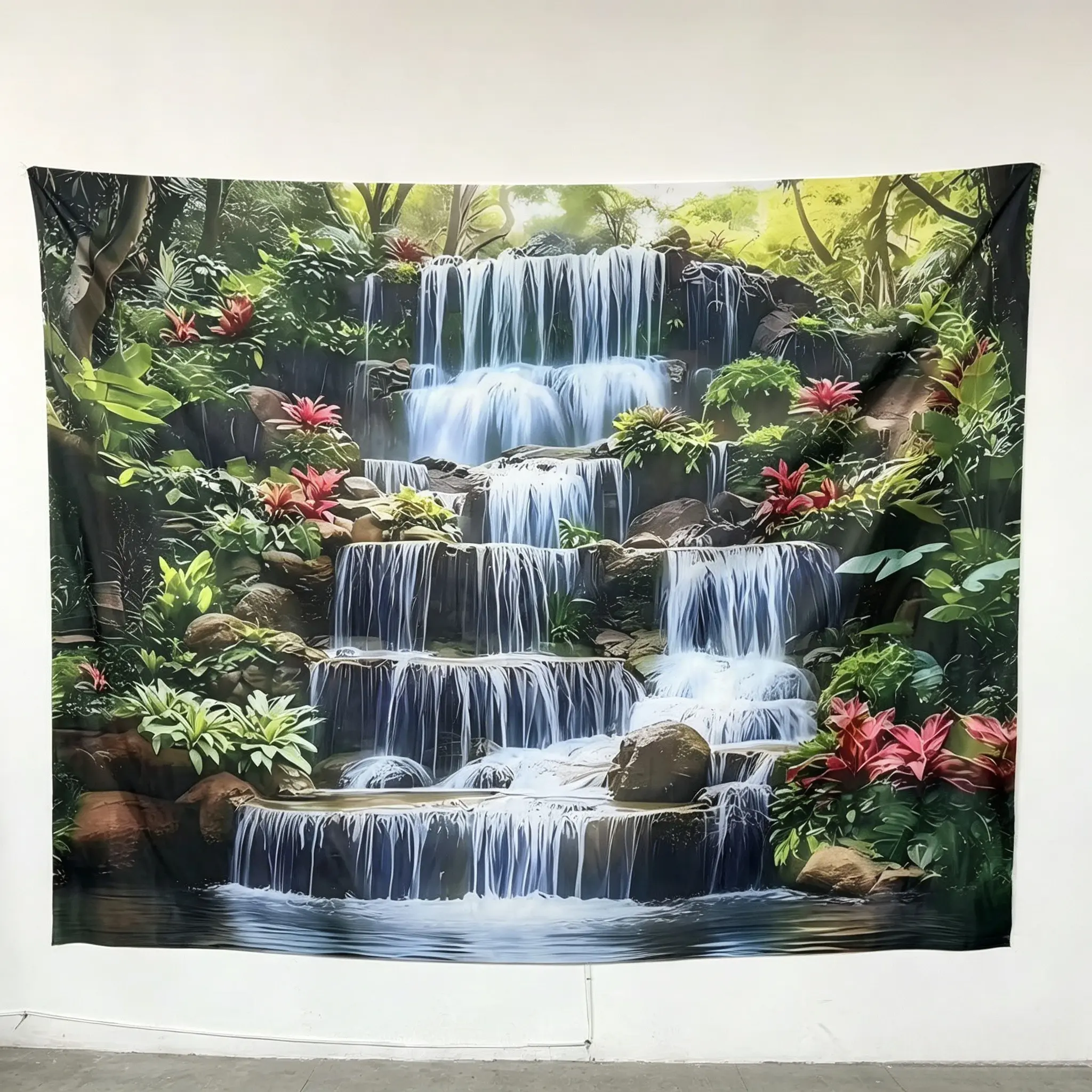 Waterfall Pattern Wall Decor, Garden Party Banner, Decorative Banner, Photo & Photography Prop Background Cloth, Indoor & Outdoor Background Decoration, Ornaments, Wedding Party Backdrop, Party Decorations Banners, Home Party Decorations